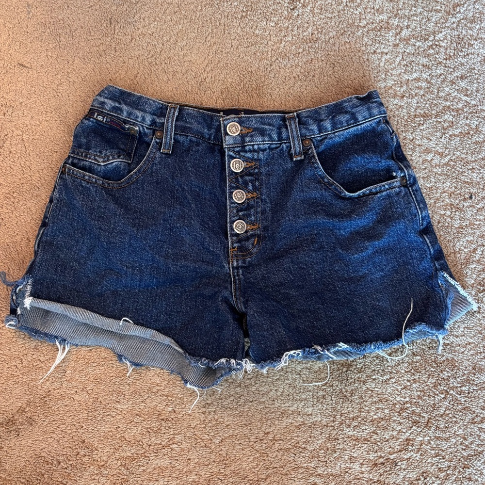 LEI Dark Blue Jean Shorts with Frayed Hem